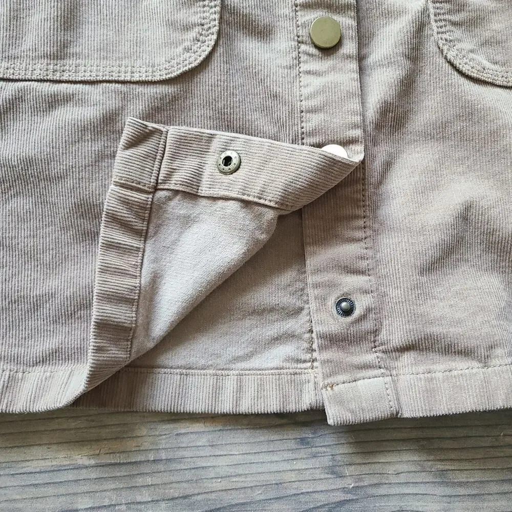 Tory Burch Lucitano Mini Skirt Womens 0 Corduroy Snap Front Tan Beach Wood Aline